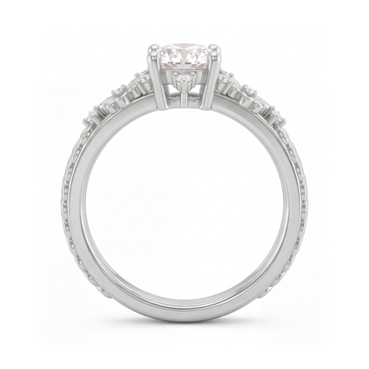 Primrose - Anillo vintage de moissanita redonda con hombros florales