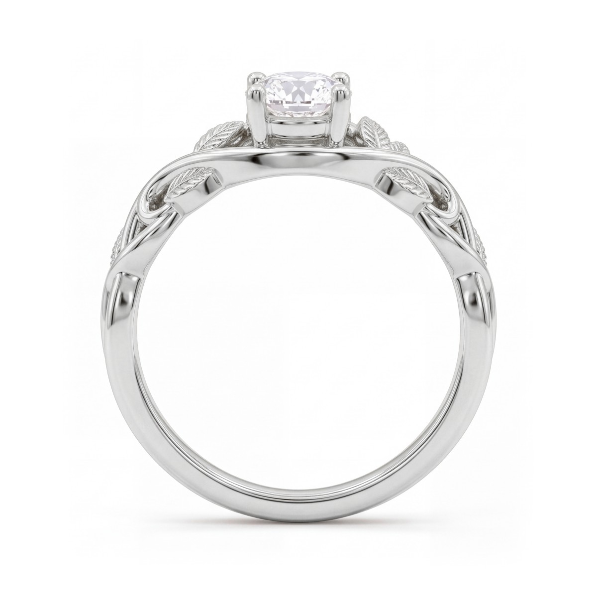 Ivy - Anillo de compromiso de moissanita redonda con brazos en forma de enredadera con hojas