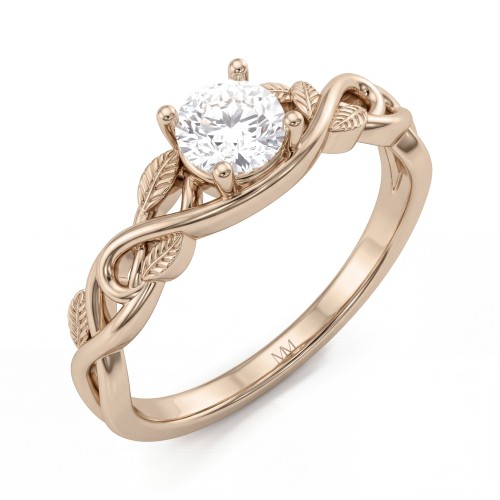 Ivy - Anillo de compromiso de moissanita redonda con brazos en forma de enredadera con hojas