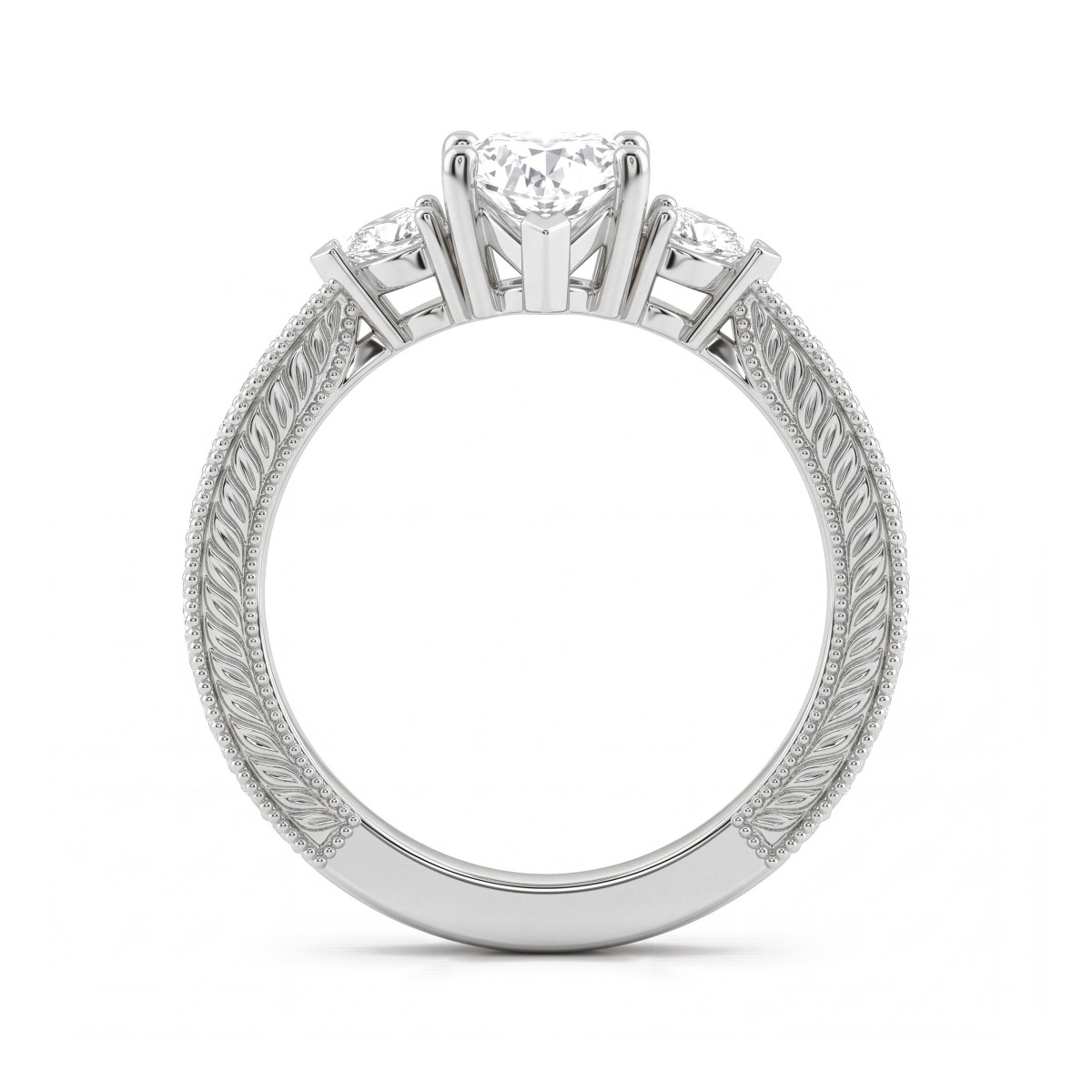 Cherie - Anillo de moissanita de talla corazón con piedras laterales en forma de corazón