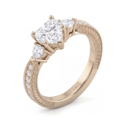 Cherie - Anillo de moissanita de talla corazón con piedras laterales en forma de corazón