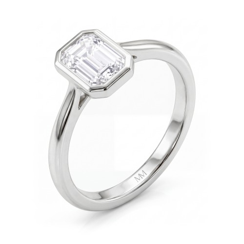 Esme - Anillo solitario de moissanita talla esmeralda con engaste en bisel