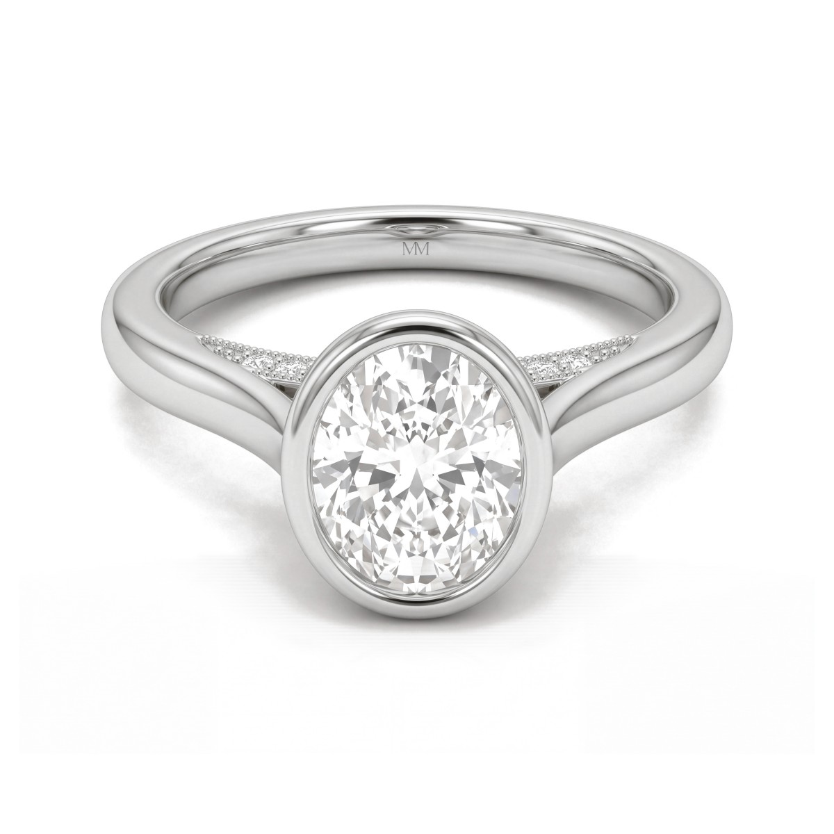 Camille - Anillo de moissanita oval con engaste en bisel y galería calada