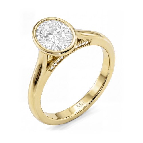 Camille - Anillo de moissanita oval con engaste en bisel y galería calada