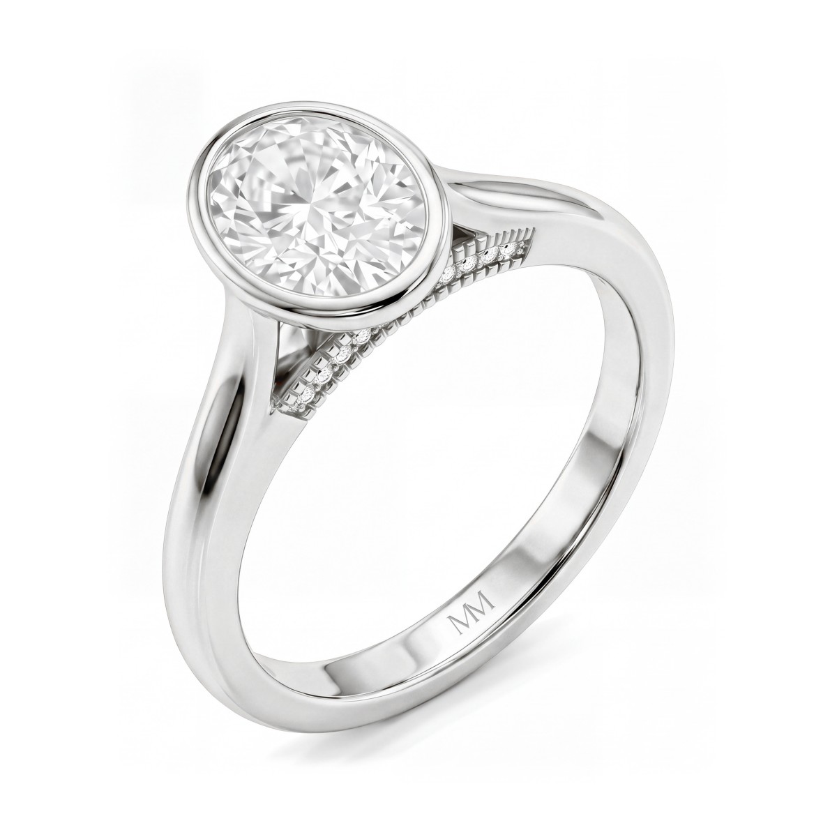 Camille - Anillo de moissanita oval con engaste en bisel y galería calada