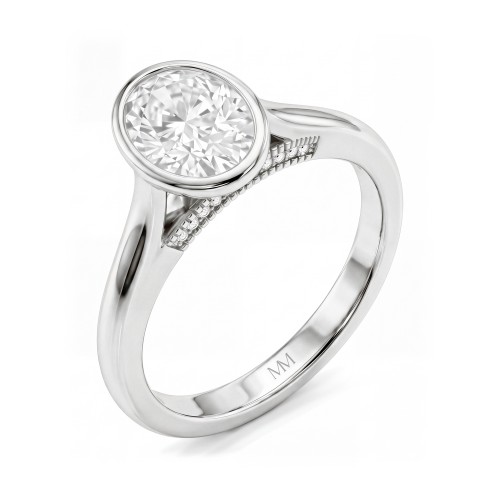 Camille - Anillo de moissanita oval con engaste en bisel y galería calada