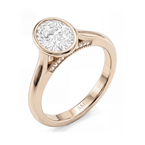 Camille - Anillo de moissanita oval con engaste en bisel y galería calada