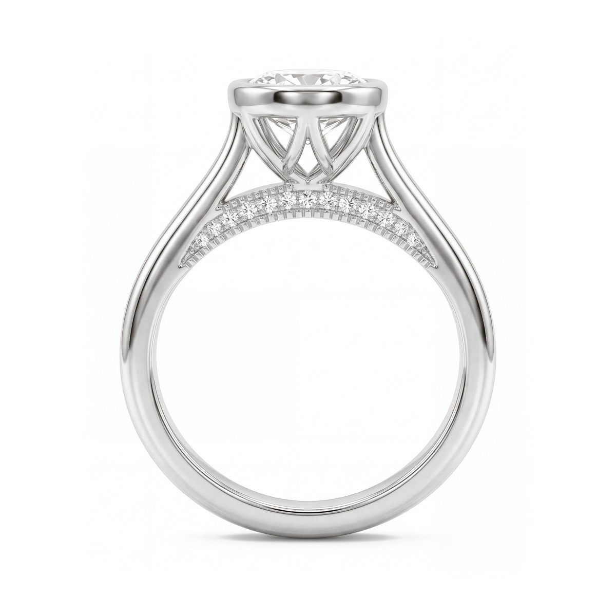 Camille - Anillo de moissanita oval con engaste en bisel y galería calada