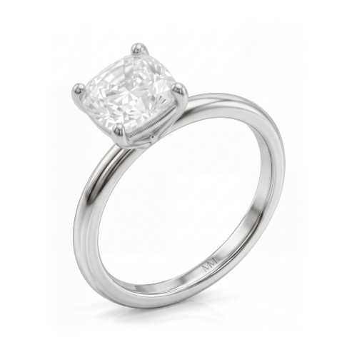 Altessa - Anillo de compromiso solitario de moissanita talla cojín con engaste alto en cuatro garras