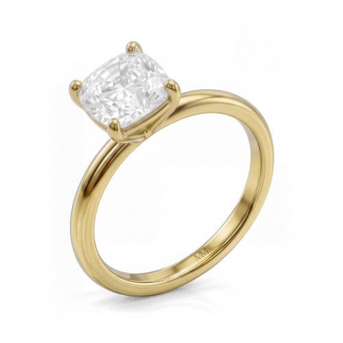 Altessa - Anillo de compromiso solitario de moissanita talla cojín con engaste alto en cuatro garras
