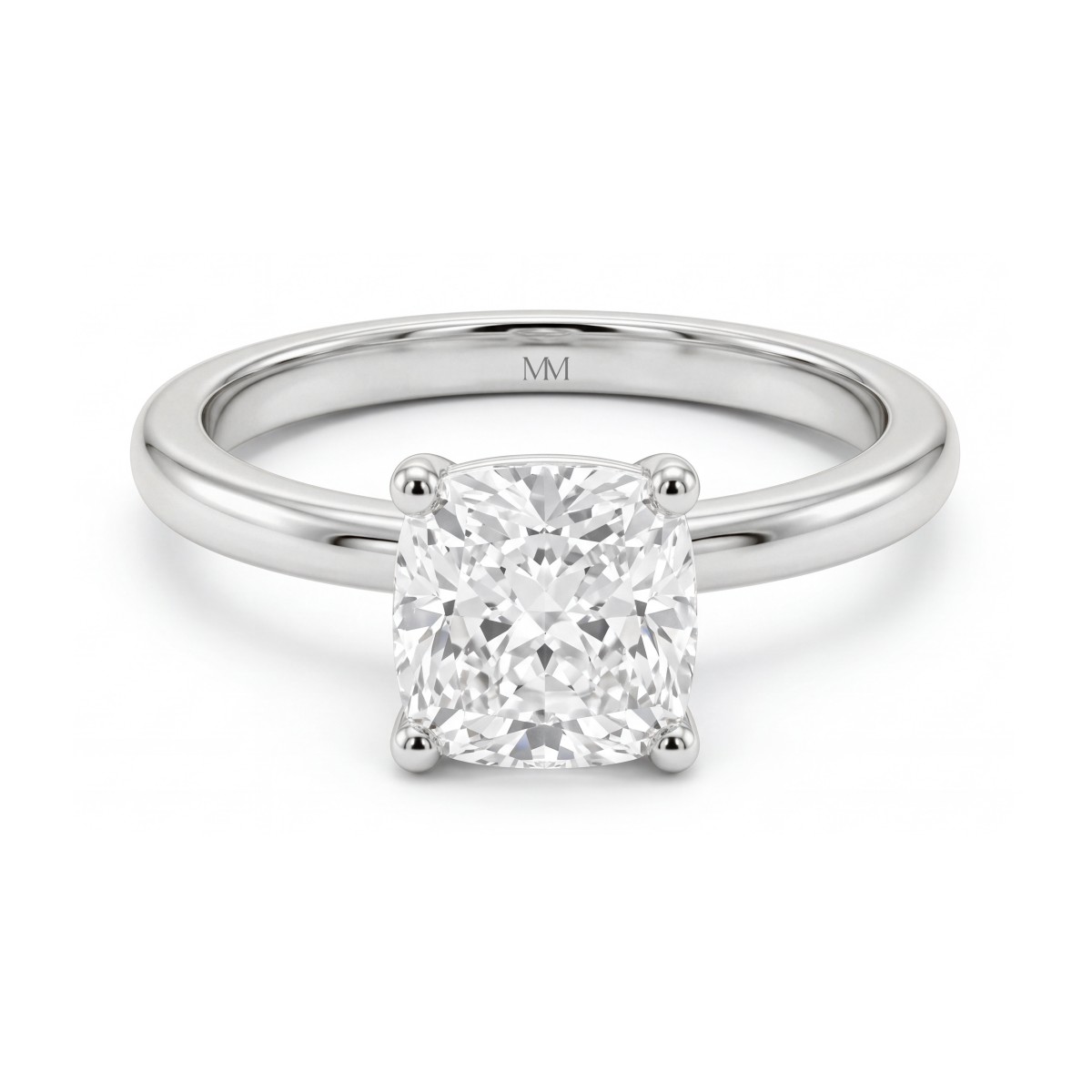 Altessa - Anillo de compromiso solitario de moissanita talla cojín con engaste alto en cuatro garras