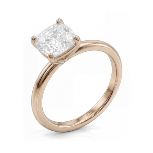 Altessa - Anillo de compromiso solitario de moissanita talla cojín con engaste alto en cuatro garras