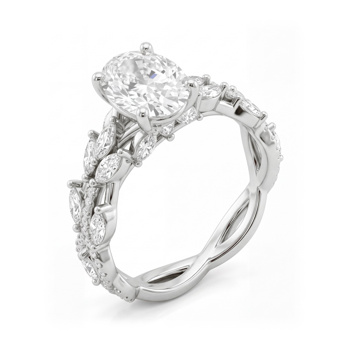Wisteria - Anillo de moissanita oval con aro de enredadera entrelazada