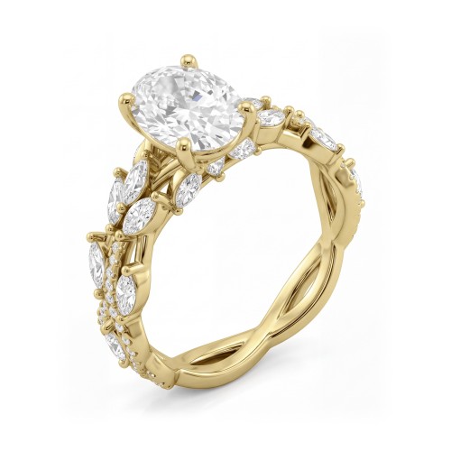 Wisteria - Anillo de moissanita oval con aro de enredadera entrelazada