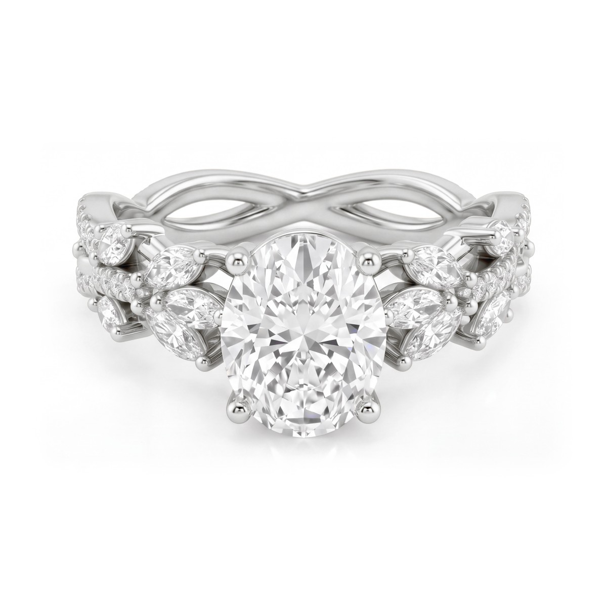 Wisteria - Anillo de moissanita oval con aro de enredadera entrelazada