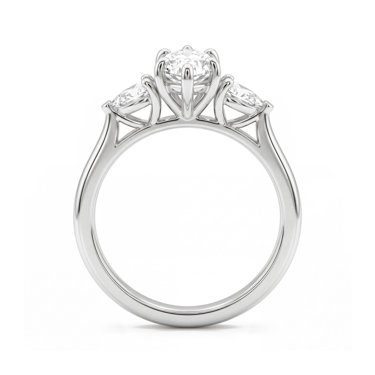 Navette - Anillo de compromiso tresillo de moissanita talla marquesa con piedras laterales en forma de pera orientadas hacia el exterior