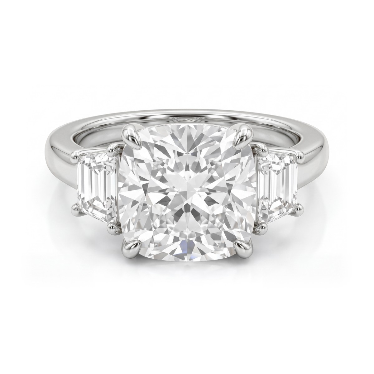Trinity - Anillo tresillo de moissanita cojín con piedras laterales trapezoidales