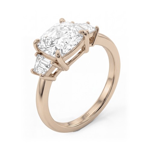 Trinity - Anillo tresillo de moissanita cojín con piedras laterales trapezoidales