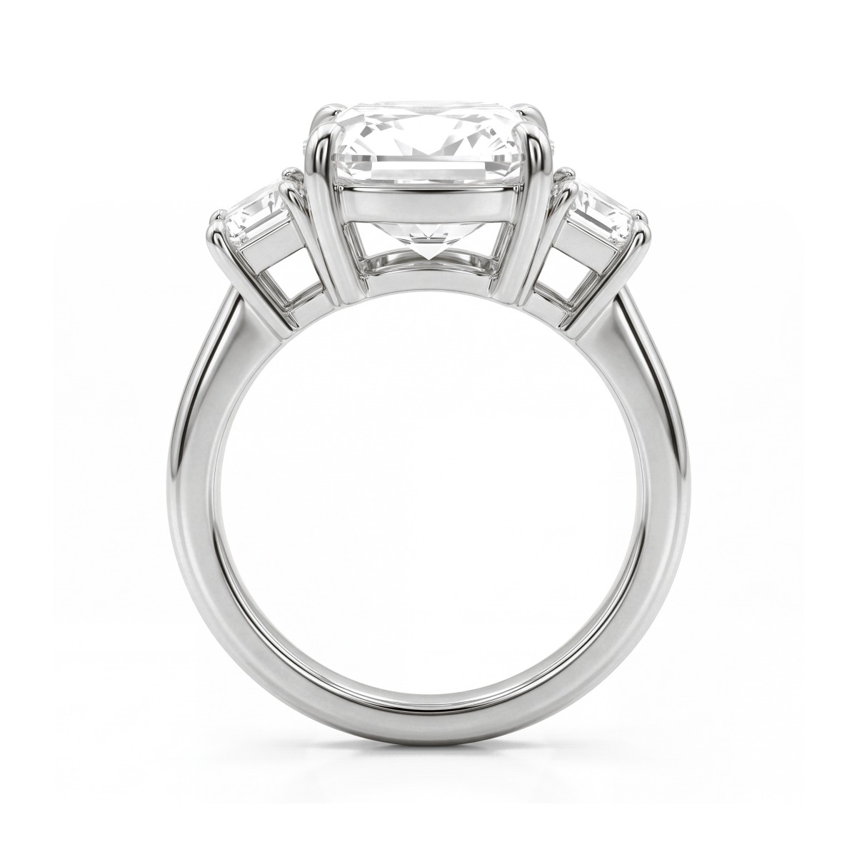 Trinity - Anillo tresillo de moissanita cojín con piedras laterales trapezoidales