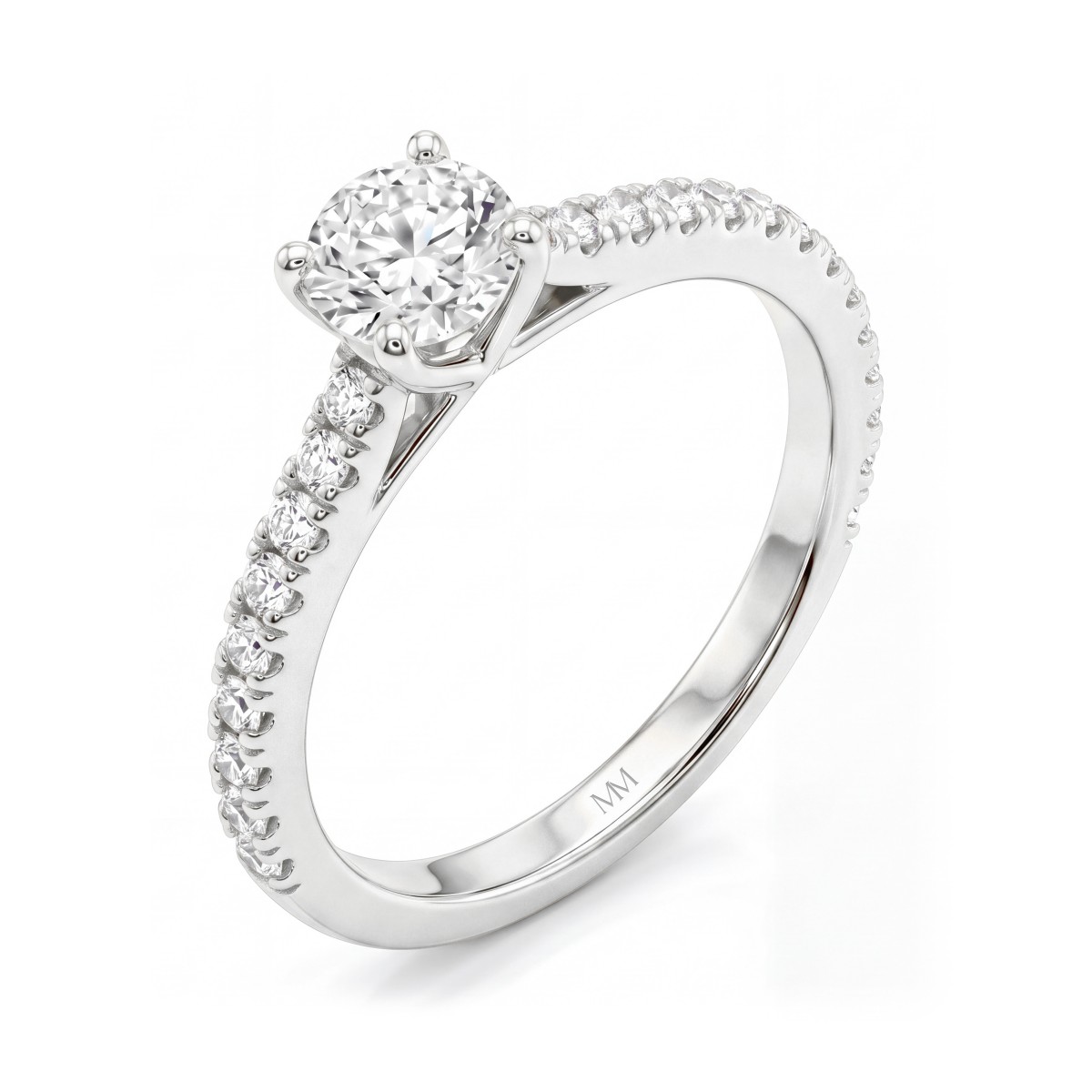 Juliette - Anillo de compromiso de moissanita redonda con aro en pavé