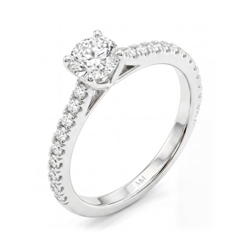 Juliette - Anillo de compromiso de moissanita redonda con aro en pavé