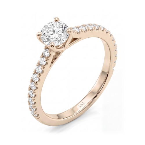 Juliette - Anillo de compromiso de moissanita redonda con aro en pavé