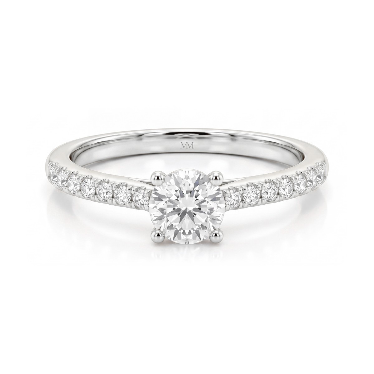 Juliette - Anillo de compromiso de moissanita redonda con aro en pavé