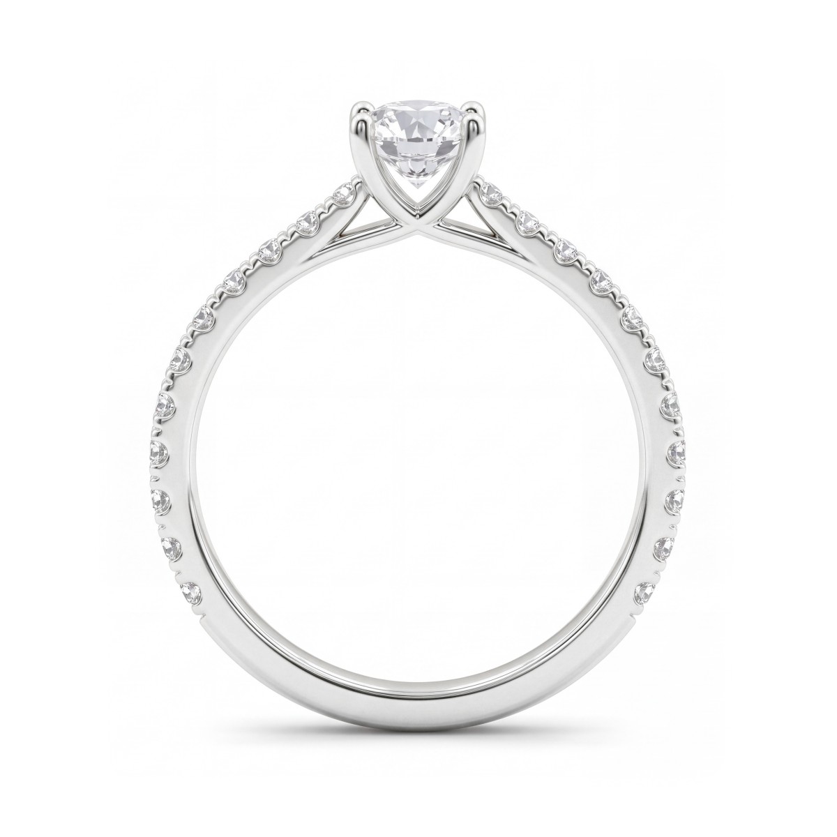 Juliette - Anillo de compromiso de moissanita redonda con aro en pavé