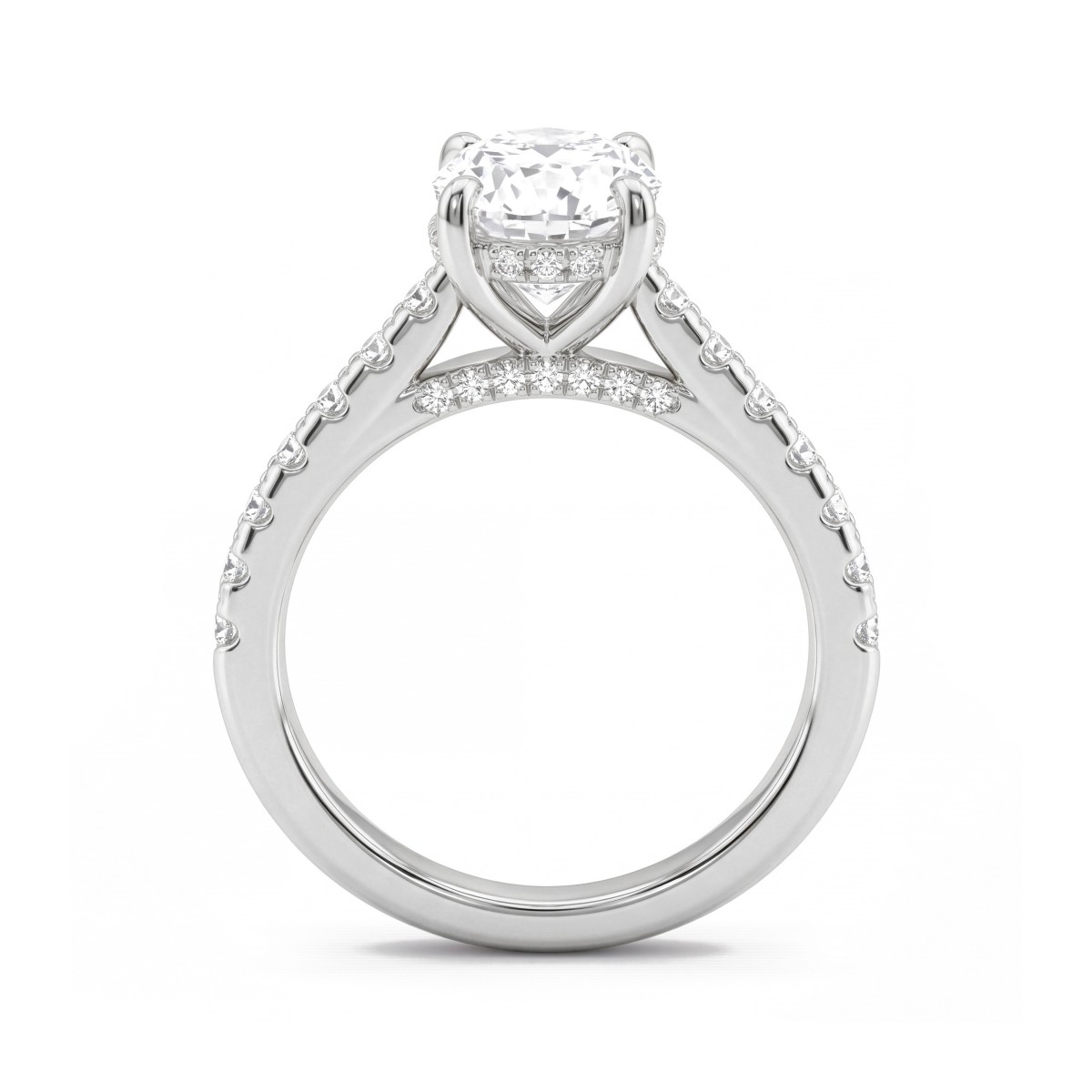 Arcadia - Anillo de moissanita oval con halo oculto y hombros en pavé