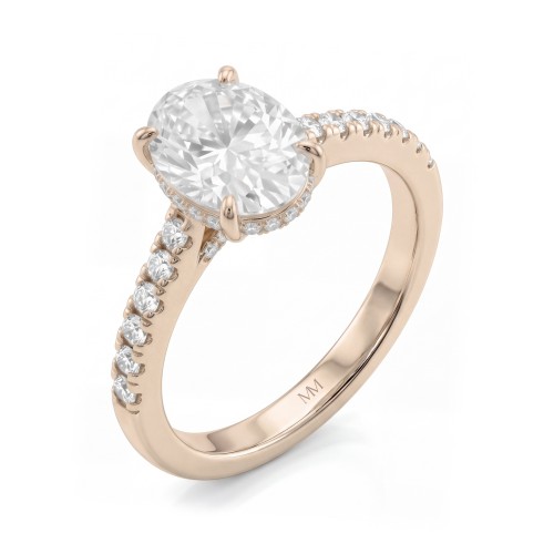 Arcadia - Anillo de moissanita oval con halo oculto y hombros en pavé