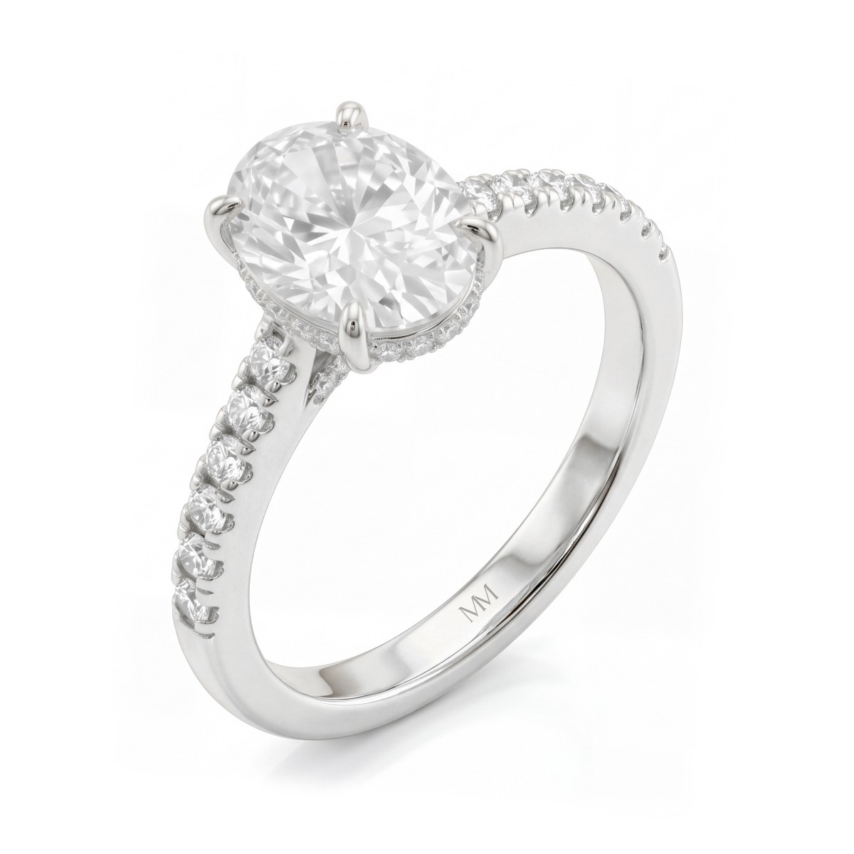 Arcadia - Anillo de moissanita oval con halo oculto y hombros en pavé