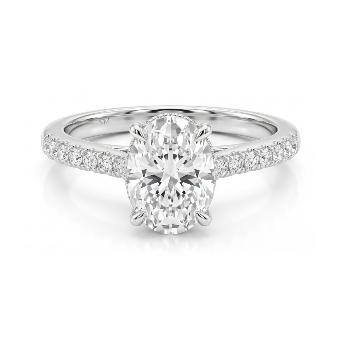 Arcadia - Anillo de moissanita oval con halo oculto y hombros en pavé