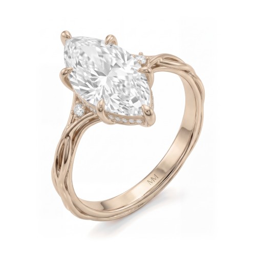 Hazel - Anillo de moissanita marquesa con aro en forma de rama retorcida