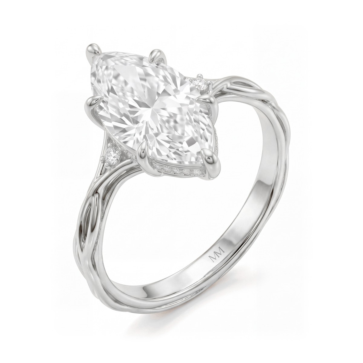 Hazel - Anillo de moissanita marquesa con aro en forma de rama retorcida