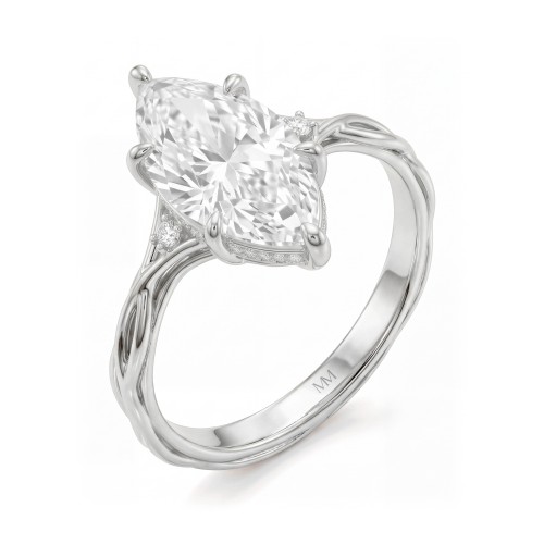 Hazel - Anillo de moissanita marquesa con aro en forma de rama retorcida