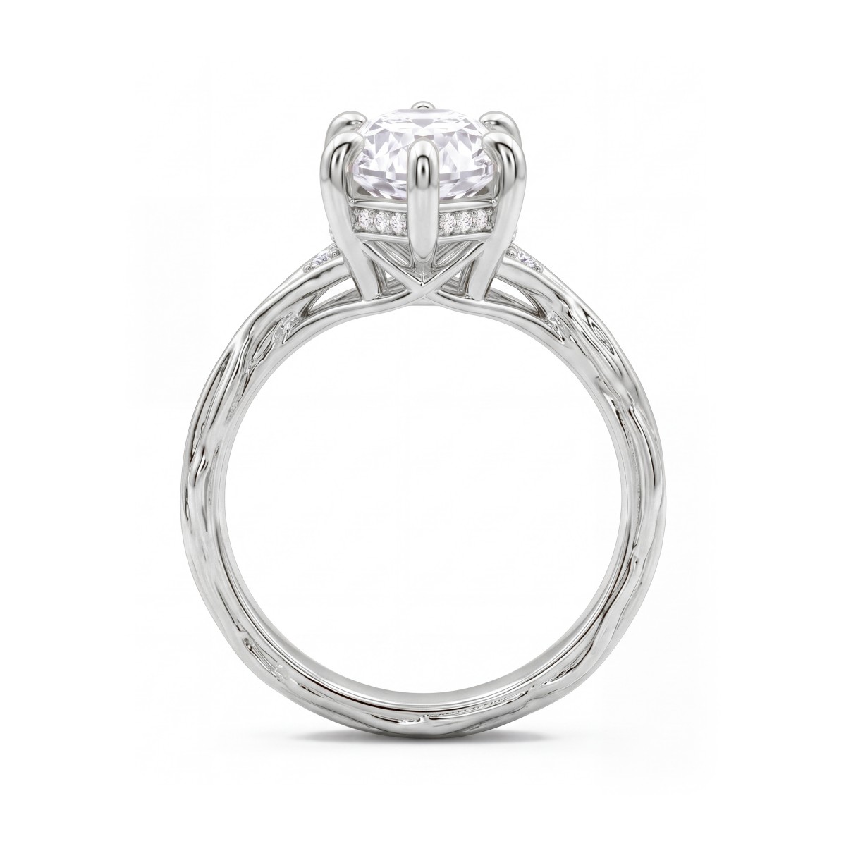 Hazel - Anillo de moissanita marquesa con aro en forma de rama retorcida
