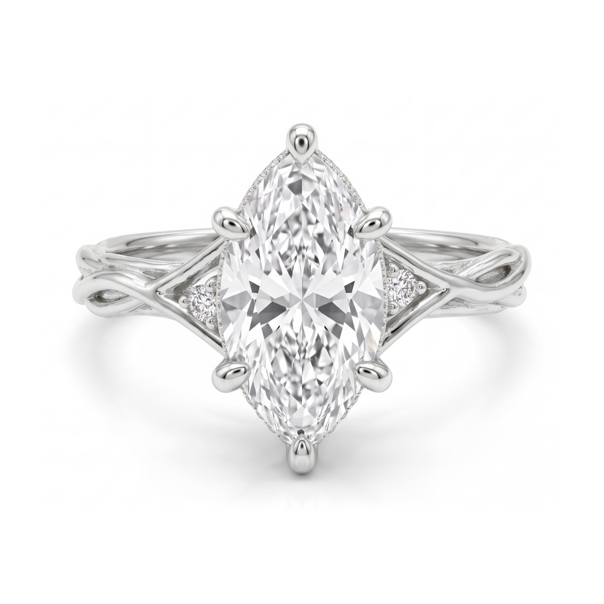 Hazel - Anillo de moissanita marquesa con aro en forma de rama retorcida