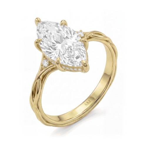Hazel - Anillo de moissanita marquesa con aro en forma de rama retorcida