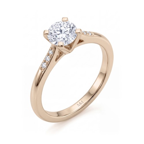 Melodie - Anillo de moissanita redonda con piedras laterales graduadas