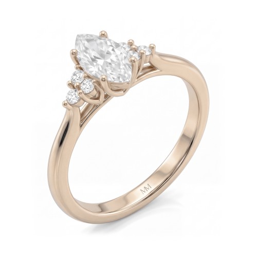 Posy - Anillo de moissanita talla marquesa con piedras laterales en racimo