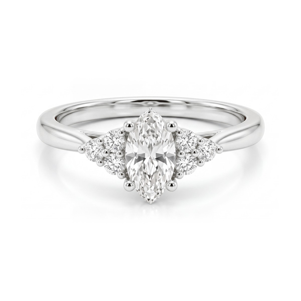 Posy - Anillo de moissanita talla marquesa con piedras laterales en racimo