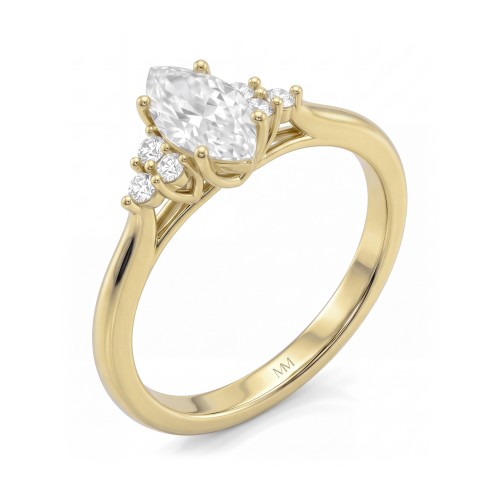 Posy - Anillo de moissanita talla marquesa con piedras laterales en racimo