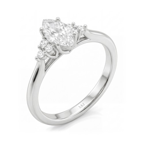 Posy - Anillo de moissanita talla marquesa con piedras laterales en racimo