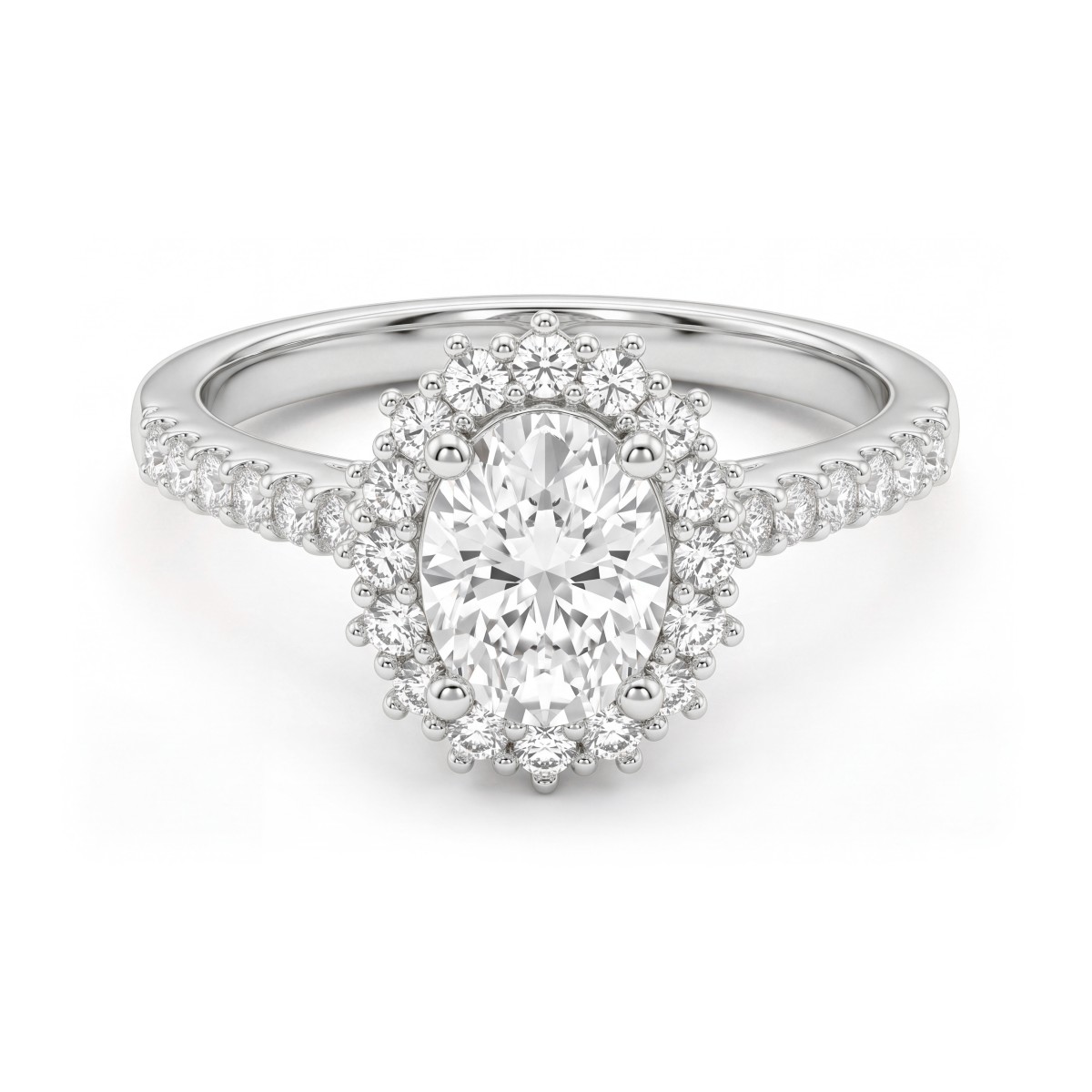 Soleil - Anillo de moissanita oval con halo y aro en pavé