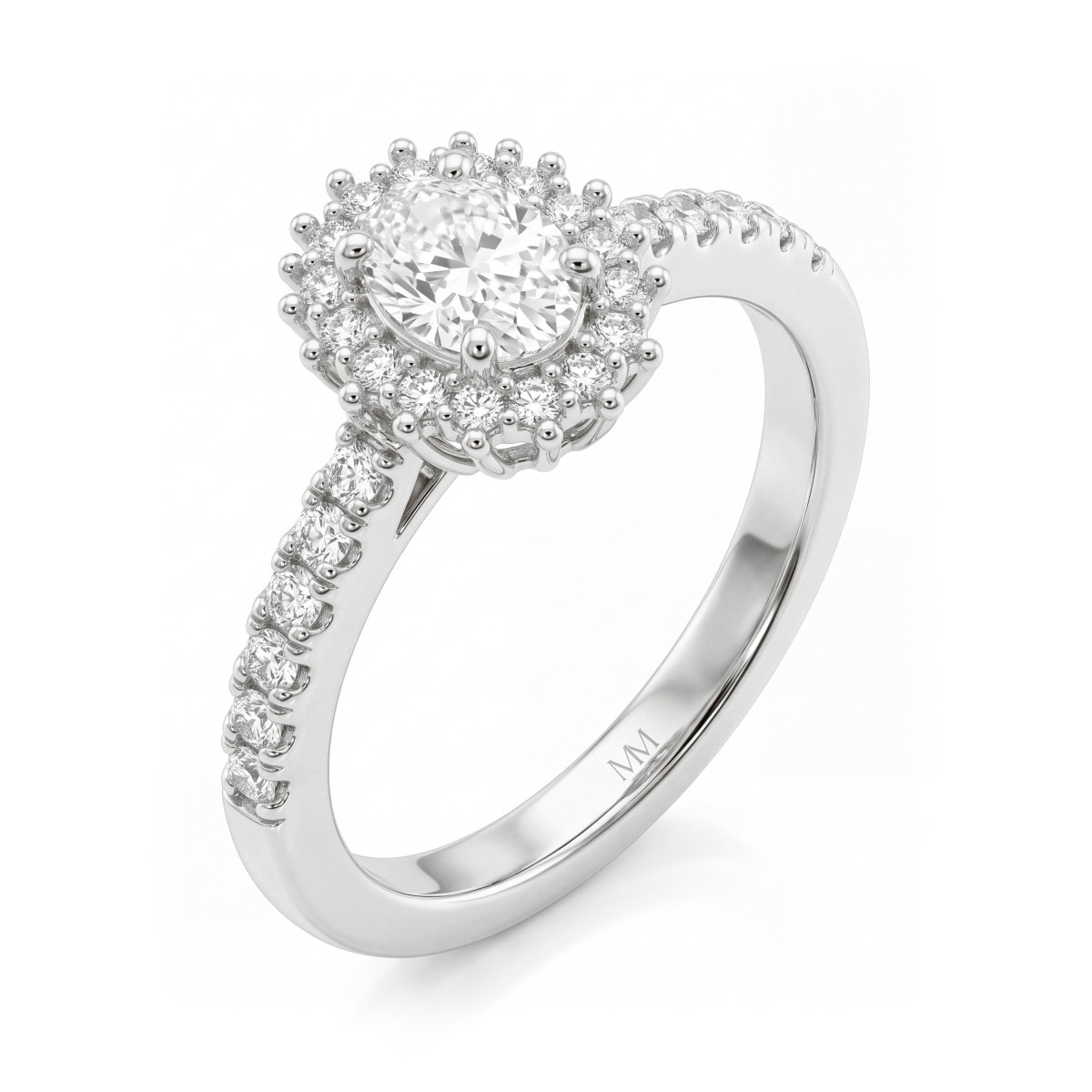 Soleil - Anillo de moissanita oval con halo y aro en pavé