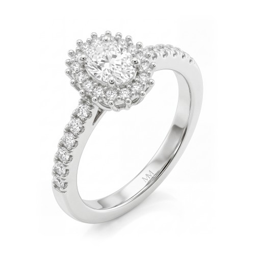 Soleil - Anillo de moissanita oval con halo y aro en pavé