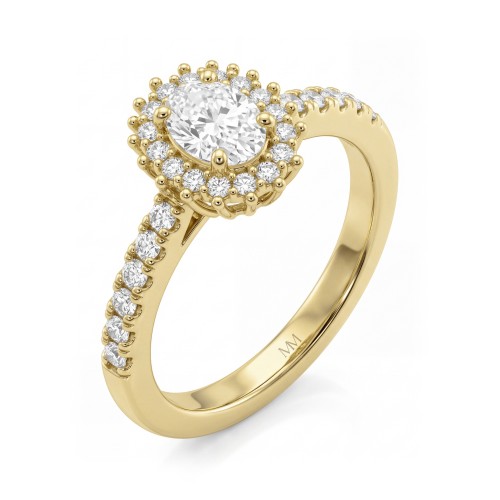 Soleil - Anillo de moissanita oval con halo y aro en pavé