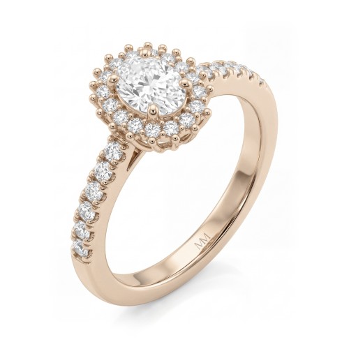Soleil - Anillo de moissanita oval con halo y aro en pavé