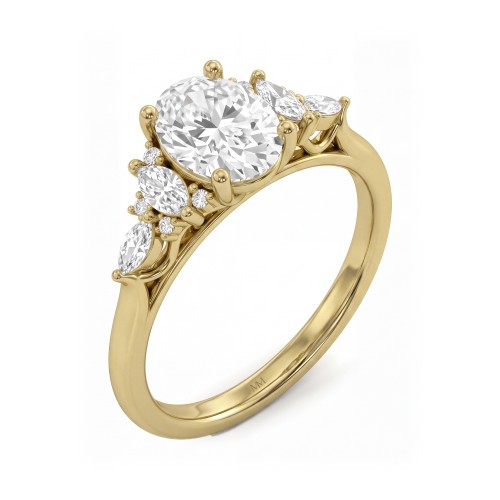 Ondine - Anillo de moissanita oval con racimos de piedras de talla marquesa en los hombros