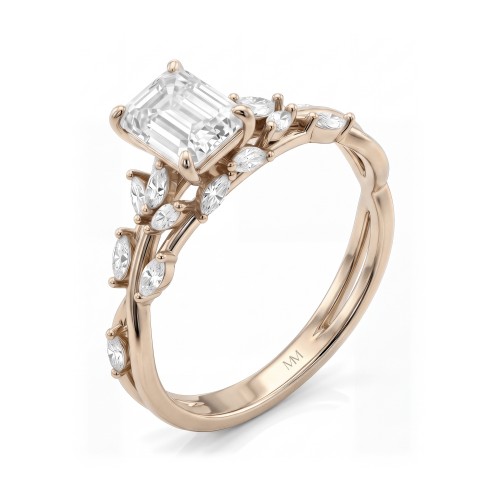 Eden - Anillo de moissanita talla esmeralda con aro de enredadera con marquesas